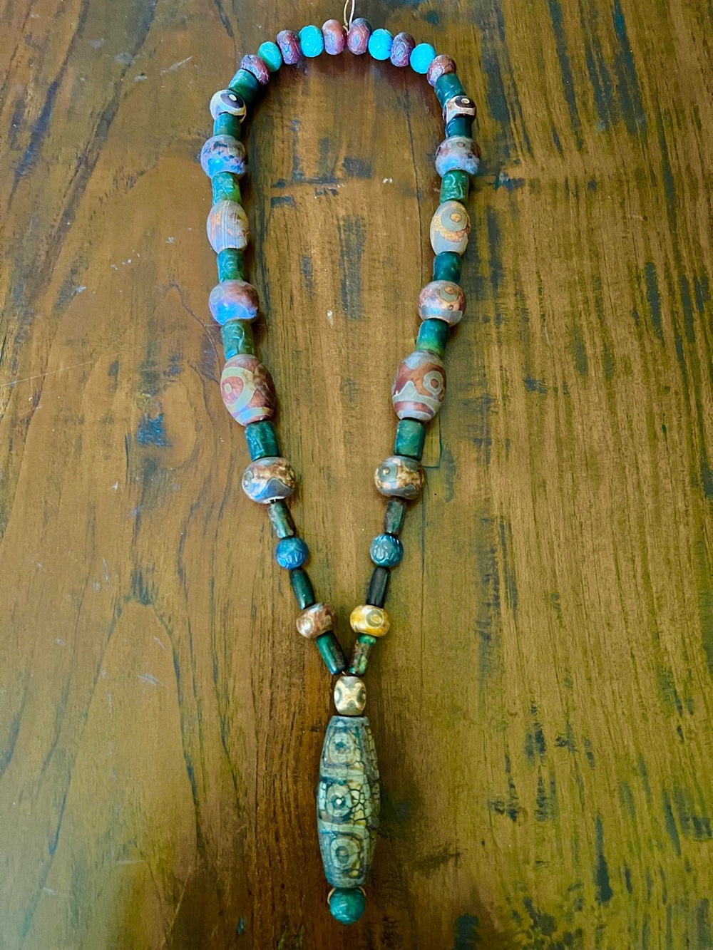 Handcrafted beaded necklace Dzi beads